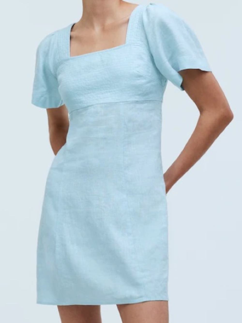 NWT MADEWELL Square-Neck Mini Dress in 100% Linen Blue Heron Light Blue Size 16 - Picture 2 of 13